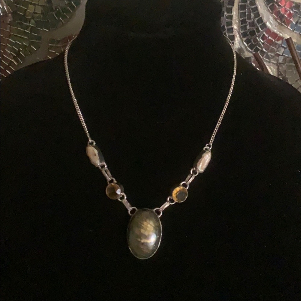 necklace with water pearls/citrine/labradorite